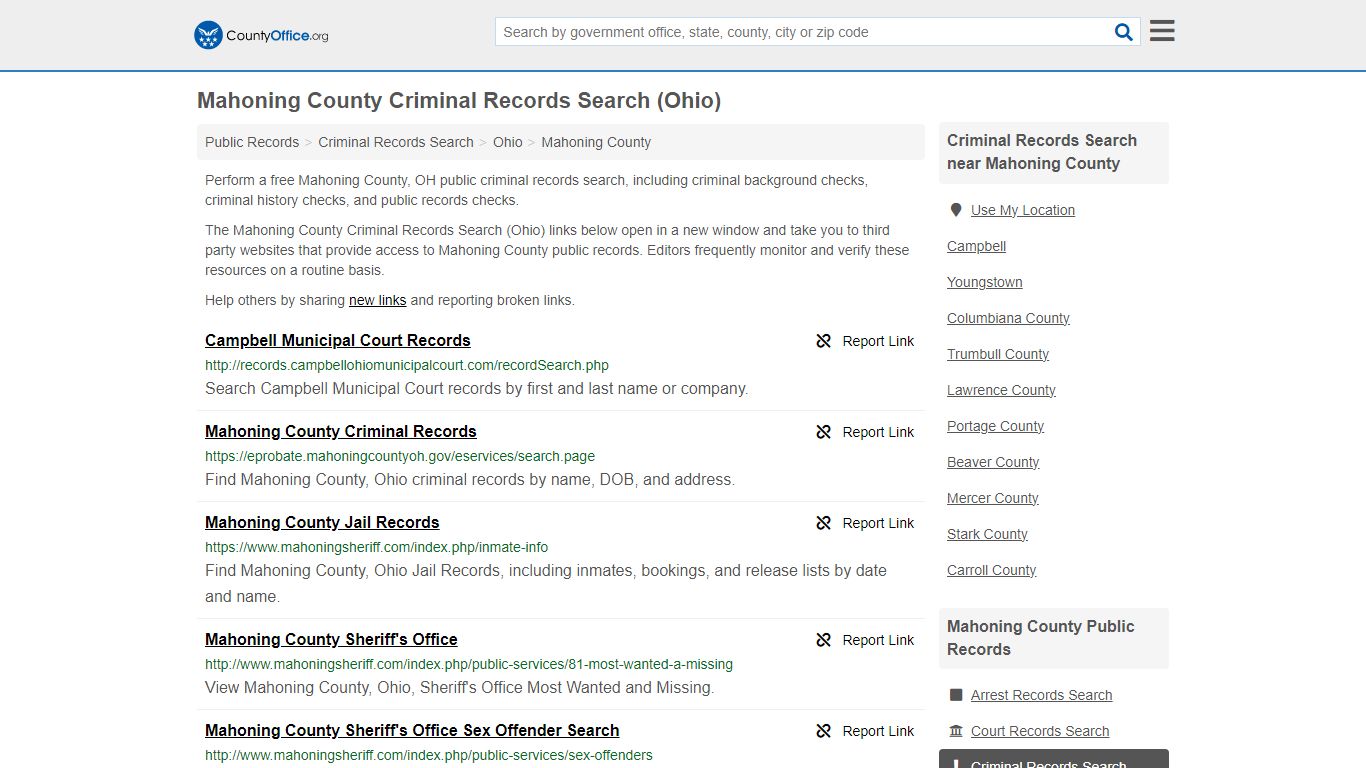 Mahoning County Criminal Records Search (Ohio) - County Office